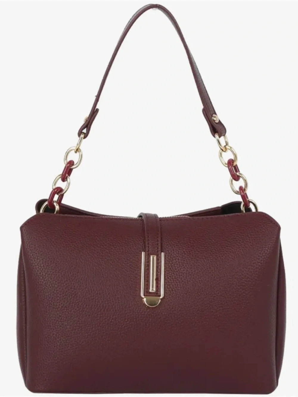 Women's Burgundy Shoulder Bag - Classic Structured Satchel